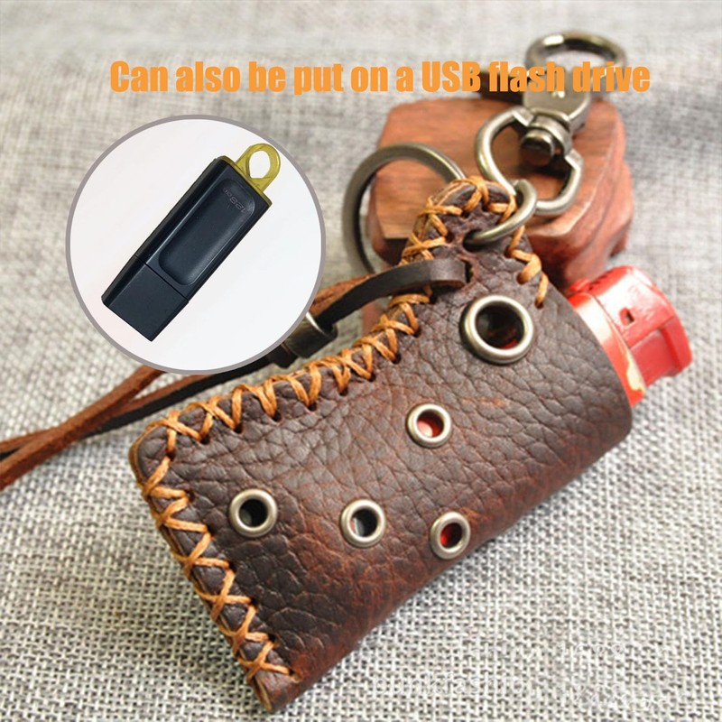 WJXFHTD 1PCS Genuine Leather Lighter Case Usb Storage Case Stainless