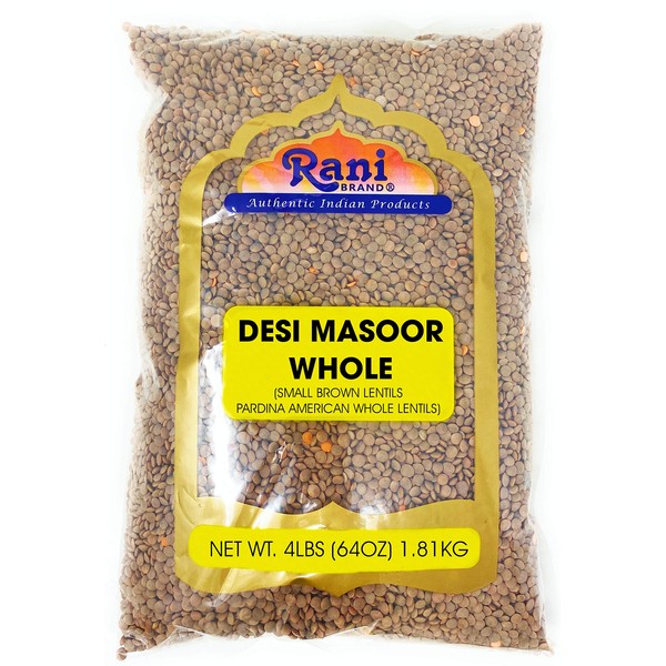Rani Desi Masoor (Masur) Whole, 64oz (4lbs) 1.81kg (aka. Pardina Spanish / American Brown Lentils Whole) ~ All Natural | Vegan | Gluten Friendly | Product of USA