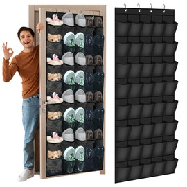 Windyun 40 Over the Door Shoe Organizer Large Breathable Mesh Pockets Hanging Shoe Rack for Closet Black Behind Door Hanger Storage Holder Nonslip Hooks for Women Men Entryway Bedroom Utility Room