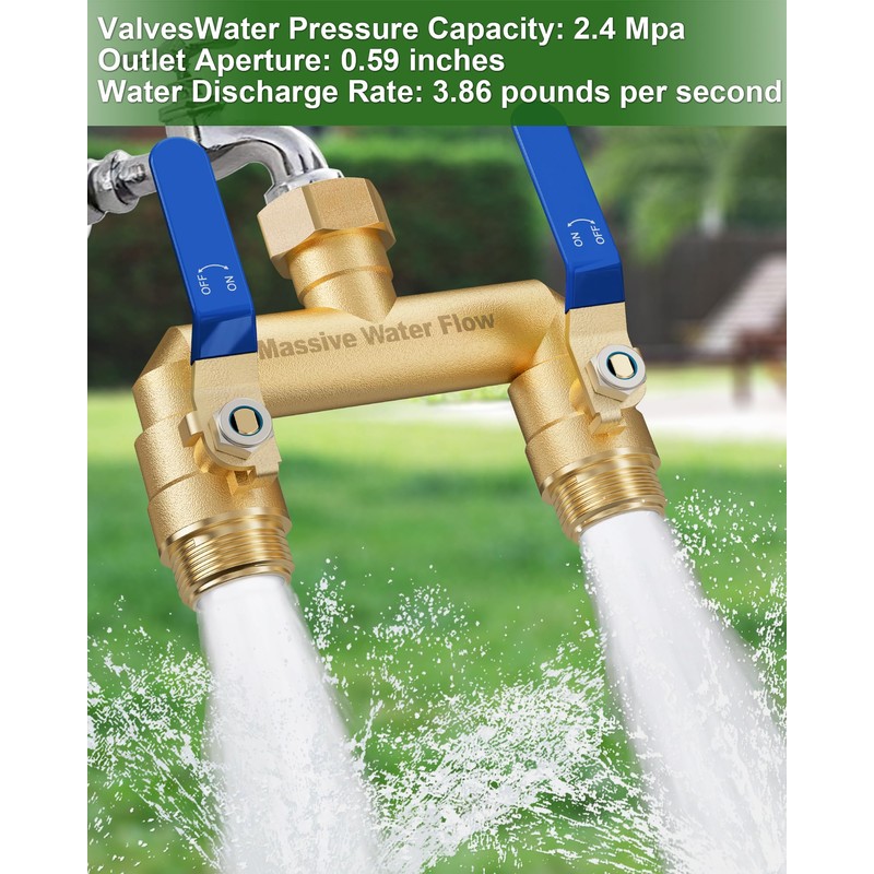 Hose Splitter 2 Way Heavy Duty, Full Flow Garden Hose