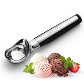 Spring Chef Heavy Duty Metal Ice Cream Scoop - Dishwasher Safe Ice Cream Scooper, Commercial Icecream Scoop Spade, Professional Kitchen Tool for Gelato, Melon, Sundae, Cookie Spoon - Black
