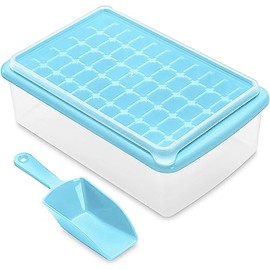 U Chef Bandeja para Cubitos de Hielo con Tapa y Contenedor para Congelador, Molde para hacer Hielo de 55 Cavidades para cóctel, café, de Fácil Liberación, con Cuchara para Hielo (Azul)