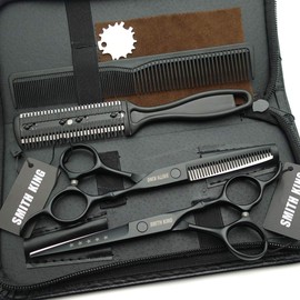 Hair Cutting Scissors Set with Combs Lether Scissors Case,Hair cutting shears Hair Thinning shears For Personal and Professional (6.0 inch, Black)