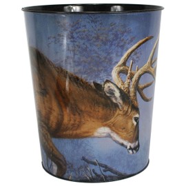 Rivers Edge Products Waste Basket, Tin Trash Bin for Office, Kitchen, Bathroom, Bedroom, Novelty Bucket for Drinks, 10.5", Whitetail Deer