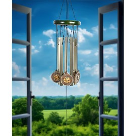 Feng Shui Om Wind Chime for Positive Energy – 5-Pipe Golden Feng Shui Chimes for Home Decor & Good Luck | Ideal for Home, Balcony, and Meditation Spaces | Indoor/Outdoor Décor
