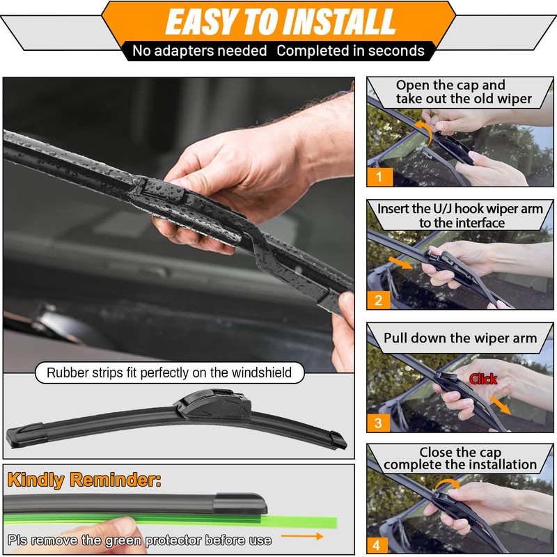 AUTOBOO 24"+22" Windshield Wipers with 12" Rear Wiper Blade Replacement