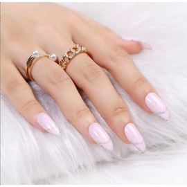 French Tip False Nails with Glue 24 Pcs Soft Gel Press On Nails in 12 Sizes Reusable (Pinky with glitter, One size)