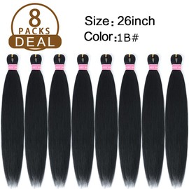 AQINBEL Braiding Hair 26 Inches 8 Bundles Braiding Hair Pre Stretched Itch Free Black Hair for Braiding Crochet Twist hair extensions for Braids Hair Yaki texture Prestretched Braiding Hair (1B#)