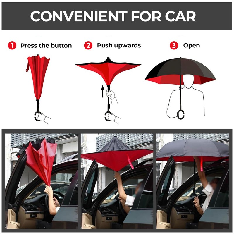LLanxiry Inverted Umbrella, Windproof Reverse Umbrella with C‑Shaped Handle, Self-Standing,