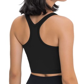 Lavento Women's Racerback Sports Bra Yoga Crop Top with Built in Bra (4, Brushed Black)