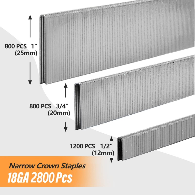 SITLDY 2800-Count 18 Gauge 1/4" Narrow Crown Staples 1/2"-1200, 3/4"-800,
