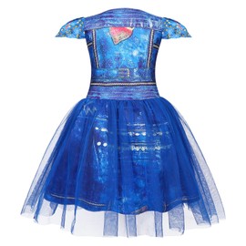 WonderBabe Evie Descendants Costume Girls Inspired Zipper Jacket Short Sleeve Tulle Mesh Dress Princess Fancy Dress Up Outfits Size 9-10t
