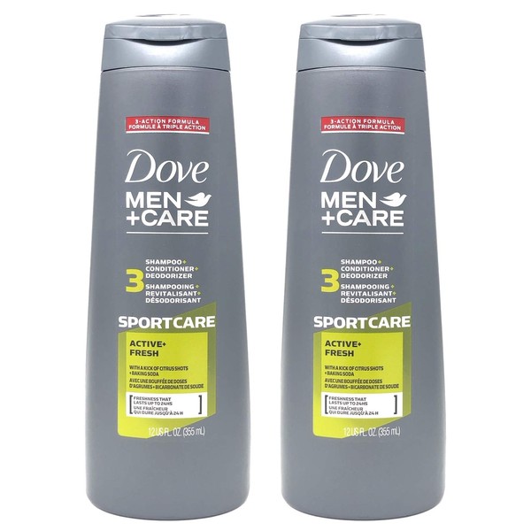 Dove Men+Care Champú y acondicionador 2 en 1, Sportcare Active Fresh, 12 oz (Paquete de 2)