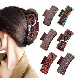 6 Pcs Western Hair Claw Clips for Women, Cowgirl Aesthetic Claw Clips and Cowhide Highland Western Vintage Hair Accessories, Suitable for All Hairstyles