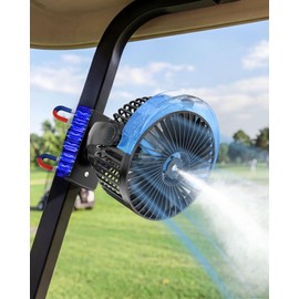 BOYISEN Magnetic Golf Cart Fan with Misting, 12000mAh Battery Operated Portable Fan 4 Speeds, LED Lantern, Universal Fit for EZGO Club Car Yamaha, Cruise Ship Accessories Travel Essentials