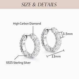 GIRIOIZ 925 Sterling Silver Huggie Earrings for Women, Small Hoop Earrings with High-Carbon Diamond, Hypoallergenic Lightweight Jewelry for Daily Wear (White)