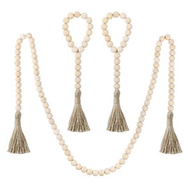 Shiwaki 3 Piece Set Wooden Bead Garland with Jute Tassel, Rustic Wooden Bead Decor, Farmhouse Wall Hanging Decoration