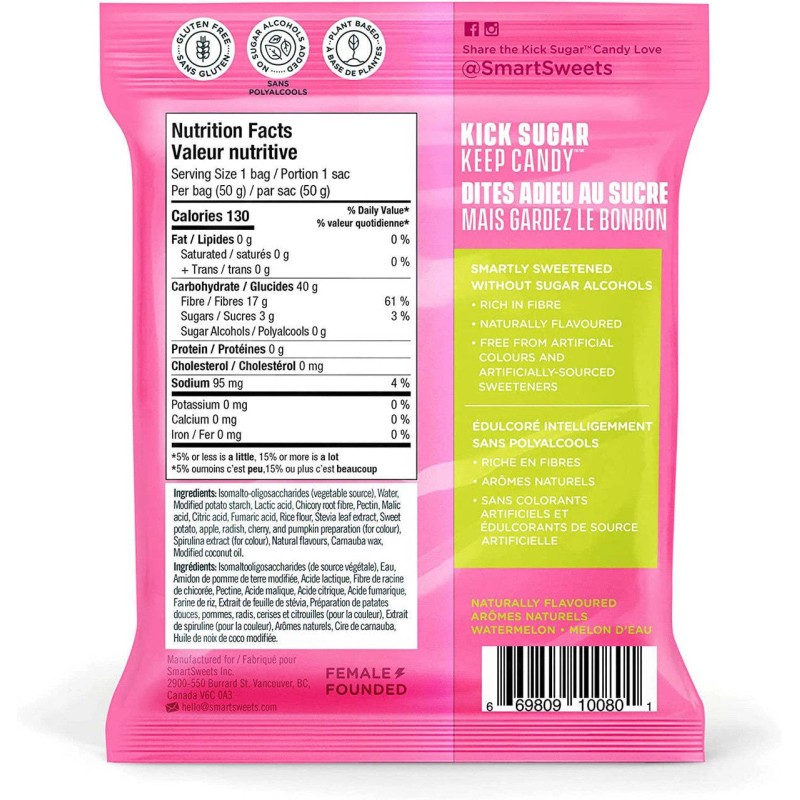 SmartSweets Inc. Smart Sweets Gummy Sourmelon Bites, 50g/1.75 oz. Bag