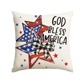AVOIN colorlife 4th of July God Bless America Throw Pillow Cover, 18 x 18 Inch Independence Day Memorial Day Flag Stars Decor Cushion Case for Sofa Couch