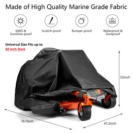 Zero-Turn Mower Cover, Universal Fit 600D Polyester Oxford, Weatherpoof UV with Windproof Buckle, Drawstring, Tractor Cover Up to 60" Lawn Mower Decks for Greenworks, EGO, Craftsman, Husqvarna, Honda