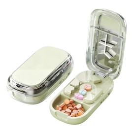Portable 3-in-1 Pill Divider for Small Tablets, Adjustable Tablet Cutter in 1/2 1/3 1/4, Cutting & Storage Box for Medication when Travelling (Green)