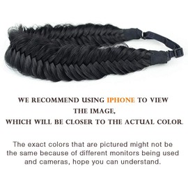 DIGUAN Wide Fishtail 2 Strands Synthetic Hair Braided Headband Classic Chunky Plaited Braids Elastic Stretch Hairpiece Women Girl Beauty accessory,59g Bohemian (Black)