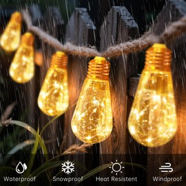 sylvwin Solar Lichterkette Außen,8M 16 Glühbirnen Lichterkette Außen Wetterfest,8 Modi Timer Dimmbar USB Solarlichterkette für Vintage Dekoration Garten Balkon Terrasse Hochzeit Party