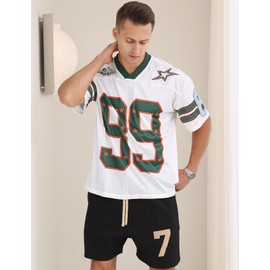 Arssm Mens Y2k Jersey Shirts Oversized V Neck Graphic Tees Streetwear Loose T Shirt Tops(White-M)