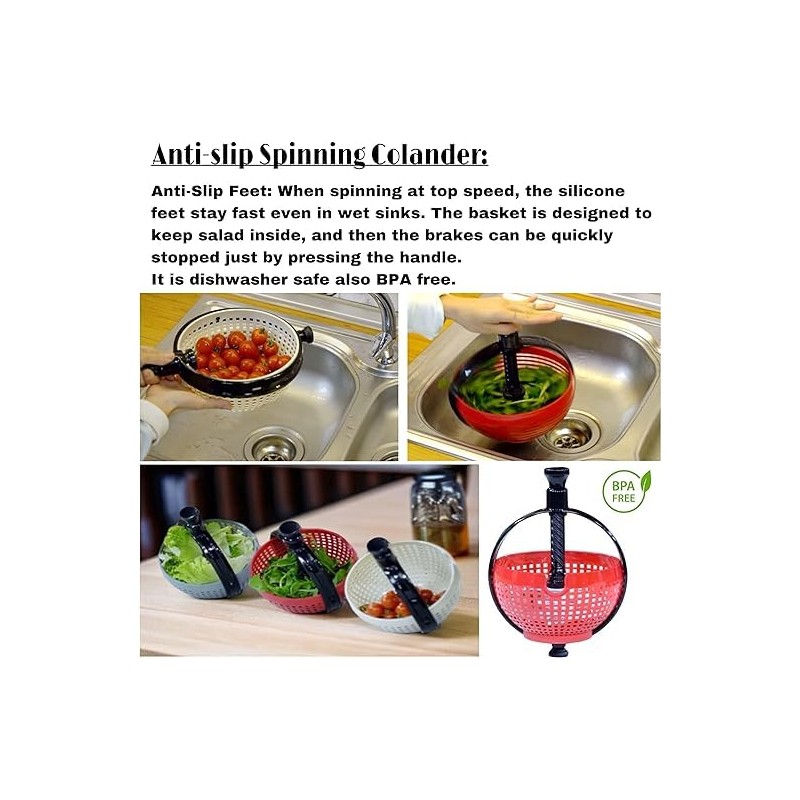 4All Salad Spinner Rotating Seive Easy Spin Centrifugal Dehydration Vegetable