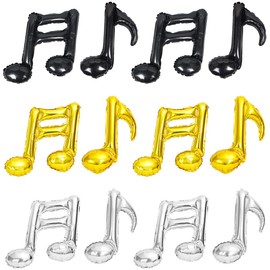 Kawailay 24 Pcs Music Note Foil Mylar Balloons Music Themed Balloons Music Birthday Party Balloons for Birthday Dance Wedding Anniversary Graduation Baby Shower Party Decoration - Black Gold Silver