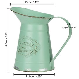 Belle Vous Olive Green Metal Flower Pitcher Vase - D11.8 x H17.5/4.65 x 6.89 Inches - Galvanized Vintage Shabby Chic Farmhouse Milk Jugs - Decorative Jug for Home/Wedding Decor & Garden Flowers