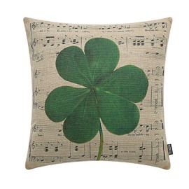 TRENDIN Vintage Happy Saint Patricks Day Pillow Cover 20 x 20 Inches Big Green Clover Linen Cushion Cover Pillow Case Spring Decor PL110TR20
