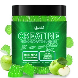 Asumtal Creatine Monohydrate Gummies Complex 8500 MG for Men & Women, Creatine Monohydrate Supplement for Muscle Growth, Strength & Energy Support, Pre Workout Gummies 120 Count Green Apple Flavor