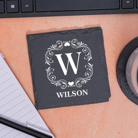 Blue Ridge Mountain Gifts - Family Frame Monogram Coasters, Set of 4 - Custom Slate Coasters with Unique Monogram, Custom Home Decor, Monogrammed Housewarming or Wedding Gift