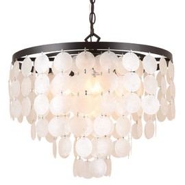 ALICE HOUSE 18.2" White Shell Chandeliers for Dining Room, Brown Finish, Coastal Kitchen Island Light Fixture, 5 Light Pendant Light for Entryway and Living Room, ETL Listed, AL1701-P5