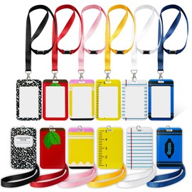6 Pack Teacher ID Badge Holder with Lanyard, Cute Retractable Badge Holders for Teachers, Composition Notebook Pencil Crayon Apple Design, Teacher Appreciation Gifts for Women Office School Staff