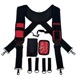 Infithvac Tool Belt Suspenders for Work Belt Heavy Duty Padded with Magnetic WristBand Attachment Loops for Men