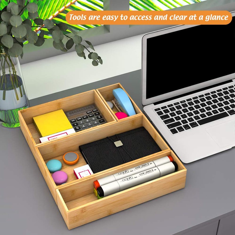 Bambloom Bamboo Kitchen Drawer Organizer, Wooden Storage Box for Utensil