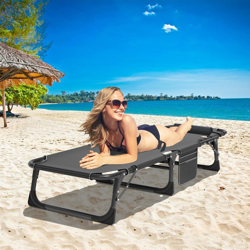 DoCred Heavy Duty Chaise Lounge Chair, Adjustable 5-Position Folding Chaise