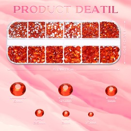 2000 Pieces Flat Back Gems Rhinestones 6 Sizes (1.5-6 Mm) Round Crystal Rhinestones with Pick up Tweezer and Rhinestones Picking Pen for Crafts Nail Clothes Shoes Bags DIY Art (Orange)