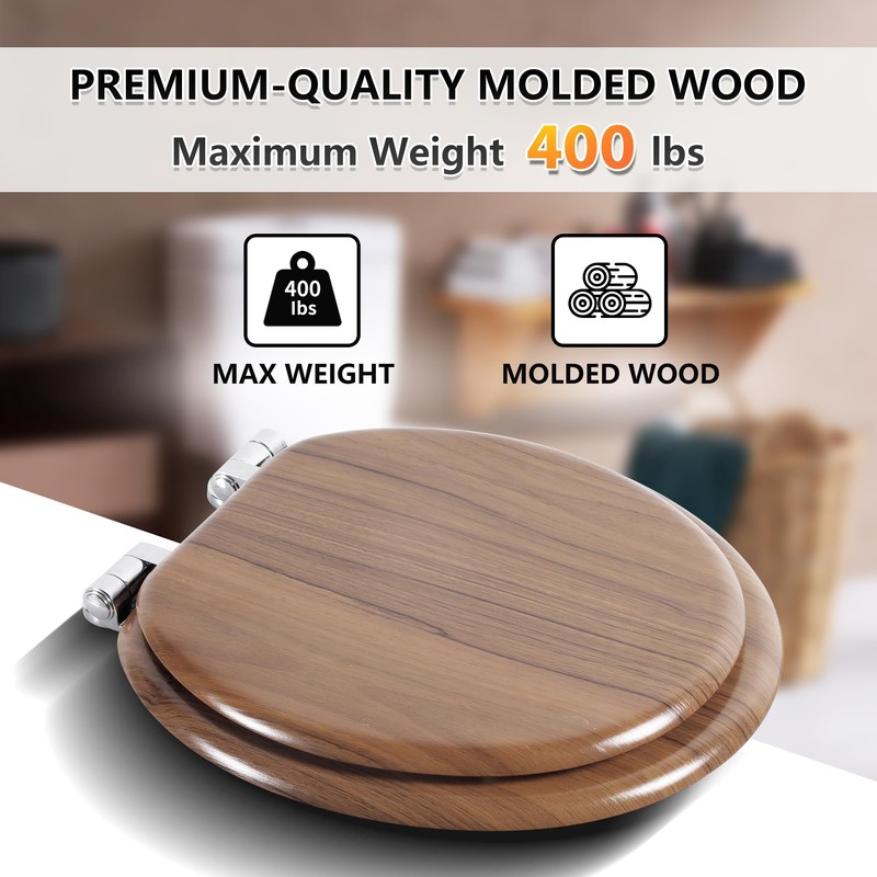 Round Toilet Seat Molded Wood Toilet Seat with Quietly Close