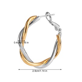 Gold and Silver Sleeper Earrings, Two Tone Copper Twisted Designed Chunky Mixed Metal Hoop Earrings Spiral Huggie Ear Jewelry Fashion Mixed Metal Skin-Friendly Jewelry for Women