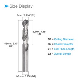CoCud Solid Carbide Drill Bits, 6mm Diameter, YG6 (C2/K20) Tungsten Carbide Straight Shank Twist Drill Bits - (Applications: for Stainless Steel Alloy), 1-Piece