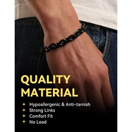 Chain Link Bracelet Black Gun Plated 7mm Rolo Cable Bracelet for Men, 8.3 inch