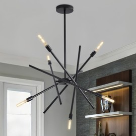 Modern 6-Lights Black Sputnik Chandelier Dimmable Adjustable Height Contemporary Pendant Light Fixture for Dining Room Mid Century Farmhouse mental Ceiling Light Fixture for Kitchen Island LivingRoom