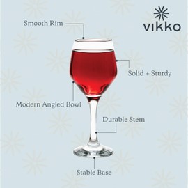 Vikko Wine Glasses, Set of 6 Stemmed Wine Glasses for Red and White Wine, 11.25 Oz Capacity, Thick and Durable Wine Glasses, Small Wine Glasses with Stem, Red Wine Glasses