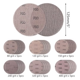 5 Inch Mesh Abrasive Sanding Disc Assortment 80/120/150/240/320/400 Grit Hoop and Loop Dust Free Anti-Blocking Net Sandpaper 30Pcs Assorted Sanding Sheets for Drywall Sander,Auto Body, Wood,Metal