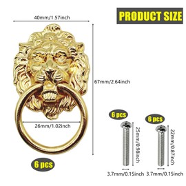 YankMooM 6 Pack Lion Head Drawer Handle,Antique Handles Gold with Srews Antique Style Furniture Handle for Dresser Drawer Cabinet Jewelry Box