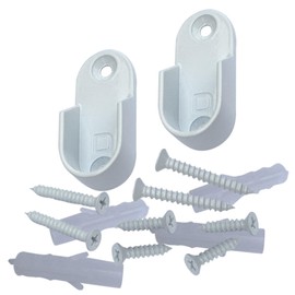 Oval Closet Rod End Supports | Screw on Type | 15mm x 30mm | Gloss White | 2 Pack