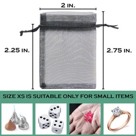 TheDisplayGuys 100-Pack XS 2x2 3/4" Black Sheer Organza Gift & Goodie Bags with Drawstring for Jewelry, Candy, Treat & Wedding Favors